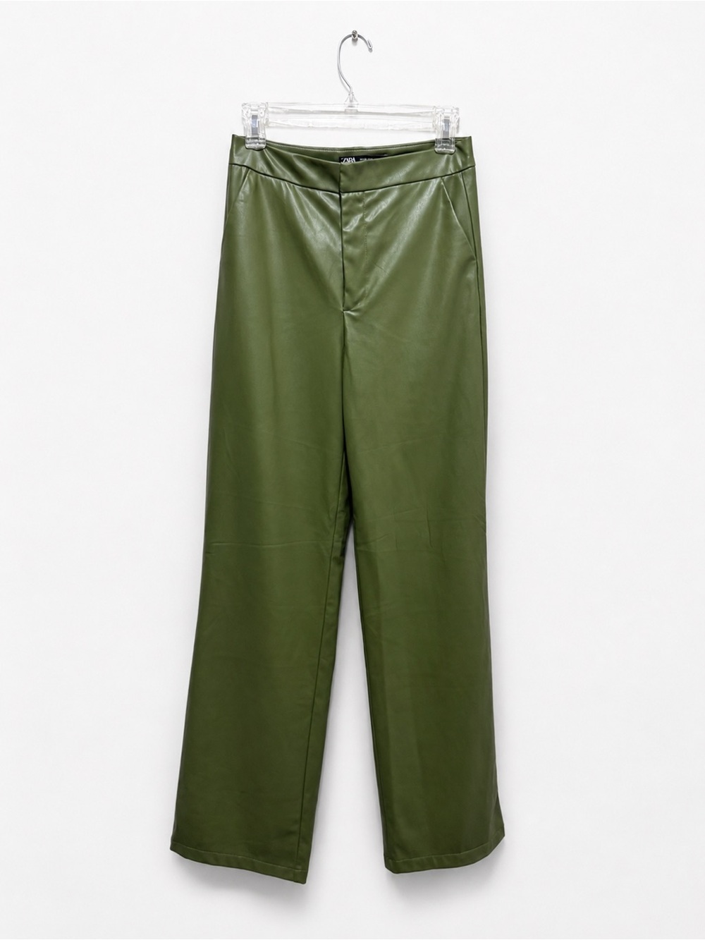 Zara Olive Green Faux Leather Wide Leg Pants XS